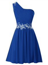 New Style One Shoulder Royal Blue Sleeveless Chiffon Zipper for Party