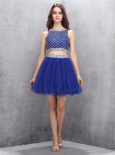 Edgy Scoop Sleeveless Side Zipper Prom Party Dress Royal Blue Organza