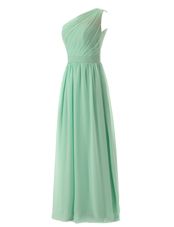 Flirting A-line Evening Dress Apple Green One Shoulder Chiffon Sleeveless Floor Length Zipper