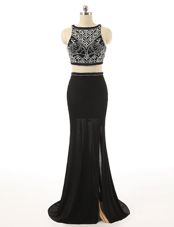 Sumptuous Chiffon Sleeveless With Train Sweep Train and Beading