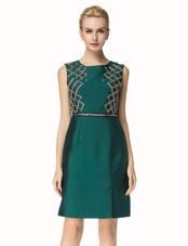 Low Price Beading Prom Party Dress Dark Green Zipper Sleeveless Knee Length