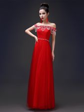 Colorful Floor Length Red Prom Party Dress Off The Shoulder Sleeveless Lace Up