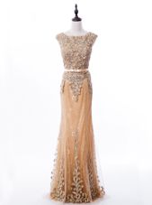 Shining Mermaid Scoop Lace Gold Zipper Homecoming Dress Beading Sleeveless Brush Train