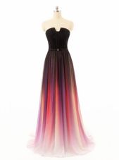 Sleeveless Chiffon and Fading Color With Train Sweep Train Zipper Juniors Evening Dress in Multi-color for with Belt