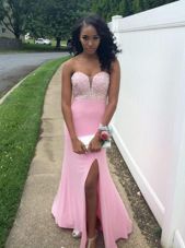 Free and Easy Beading Homecoming Dress Rose Pink Backless Sleeveless Floor Length