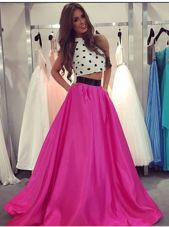 Fashion Halter Top Fuchsia Sleeveless Satin Zipper Prom Dresses for Prom and Party