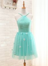 Nice A-line Club Wear Aqua Blue Straps Tulle Sleeveless Mini Length Lace Up