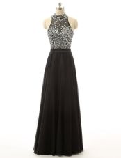 Black Evening Dress Prom and For with Beading High-neck Sleeveless Backless