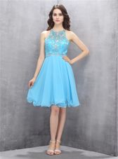 Perfect Scoop Blue Sleeveless Knee Length Beading Criss Cross Dress for Prom