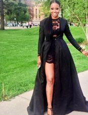 Sumptuous Scoop Lace Floor Length A-line Long Sleeves Black Prom Party Dress Zipper