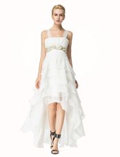 High Low A-line Sleeveless White Cocktail Dress Lace Up