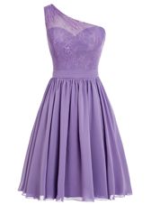 Lavender A-line One Shoulder Sleeveless Chiffon Ankle Length Side Zipper Appliques