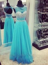 Mermaid Chiffon Sleeveless Dress for Prom Sweep Train and Beading