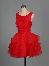 Scoop Sleeveless Zipper Prom Party Dress Red Organza