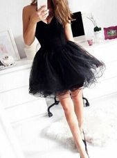 Customized Black Organza Zipper Evening Party Dresses Sleeveless Mini Length Ruffles