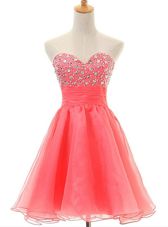 Watermelon Red Organza Zipper Dress for Prom Sleeveless Beading