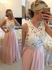 Captivating Scoop Baby Pink Zipper Homecoming Dress Beading Sleeveless Floor Length