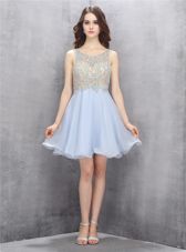 Free and Easy Sequins Scoop Sleeveless Zipper Juniors Evening Dress Light Blue Chiffon