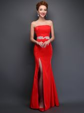 Beauteous Floor Length Mermaid Sleeveless Red Prom Dresses Lace Up