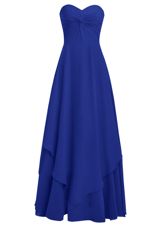 Vintage Ruffles Royal Blue Zipper Sleeveless Floor Length