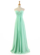 Apple Green A-line Chiffon Sweetheart Sleeveless Ruffles Floor Length Zipper Prom Evening Gown