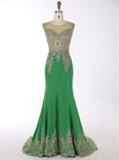 Chic Mermaid Green Scoop Neckline Beading and Appliques Evening Gowns Sleeveless Zipper