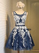 Scoop Knee Length Lace Up Dress for Prom Navy Blue and In for Party with Appliques