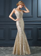 Comfortable Mermaid Sequined Sleeveless Floor Length Juniors Evening Dress and Sequins