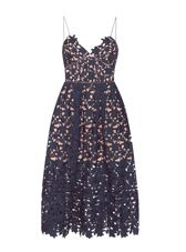 Lace Custom Made Navy Blue Zipper Sleeveless Tea Length