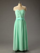 Nice Sleeveless Floor Length Ruching Lace Up Evening Dress with Apple Green