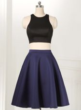 Scoop Knee Length A-line Sleeveless Navy Blue Dress for Prom Zipper