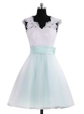 Fashionable Mini Length A-line Sleeveless Blue And White Prom Dress Zipper