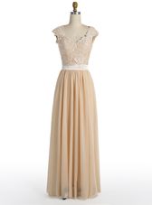 Modest Champagne Cap Sleeves Chiffon Side Zipper Homecoming Dress for Prom and Party