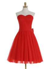 Elegant Red Sweetheart Zipper Ruching Homecoming Dress Sleeveless