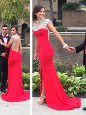 Dramatic Cap Sleeves Court Train Backless Beading Homecoming Dresses