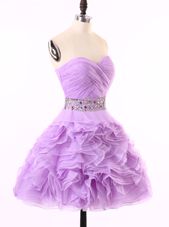 Best Selling Sleeveless Mini Length Beading and Ruching Zipper Cocktail Dresses with Lavender