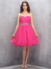 Stunning Knee Length A-line Sleeveless Hot Pink Evening Dress Zipper