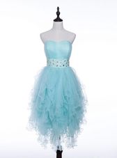 Light Blue Sweetheart Zipper Beading Dress for Prom Sleeveless