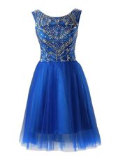 Modern Royal Blue Scoop Zipper Beading Prom Evening Gown Sleeveless