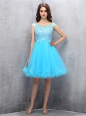 Traditional Scoop Blue Sleeveless Tulle Zipper Party Dress for Toddlers for Prom