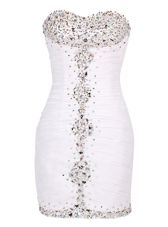 White Zipper Sweetheart Beading and Ruffles Prom Party Dress Tulle Sleeveless