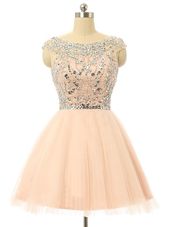 Peach Scoop Zipper Beading and Sequins Prom Dresses Sleeveless