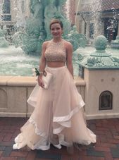 Champagne Scoop Zipper Beading Prom Gown Sleeveless