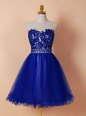 Elegant Royal Blue Zipper Sweetheart Beading and Appliques Prom Party Dress Tulle Sleeveless