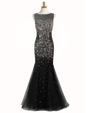 Sophisticated Mermaid Black Sleeveless Beading Floor Length Evening Dress