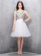 White Prom and Party and For with Beading and Embroidery Scoop Sleeveless Zipper