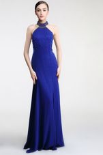 Latest Zipper Evening Dress Royal Blue and In for Prom and Party with Lace Sweep Train