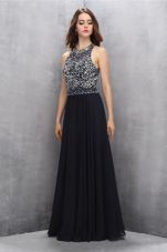 Scoop Black Sleeveless Beading Floor Length Formal Dresses