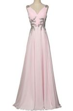 Graceful With Train Column/Sheath Sleeveless Baby Pink Prom Evening Gown Brush Train Zipper