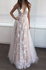 Tulle Sleeveless Floor Length Evening Dress and Lace